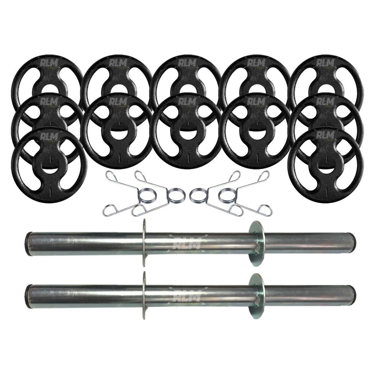 Kit Halteres de Anilhas e Barras Fitness - 18 Peças