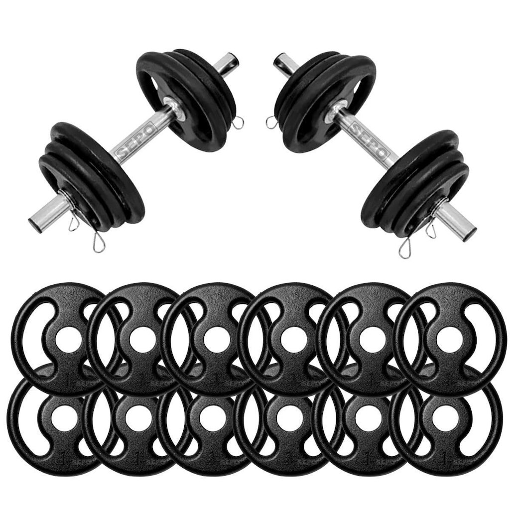 Kit Halteres De Anilhas E Barras Fitness - 18 Peças