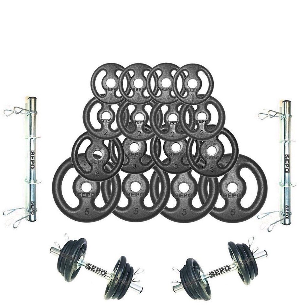 Kit Halteres de Anilhas e Barras Fitness - 44 Kg