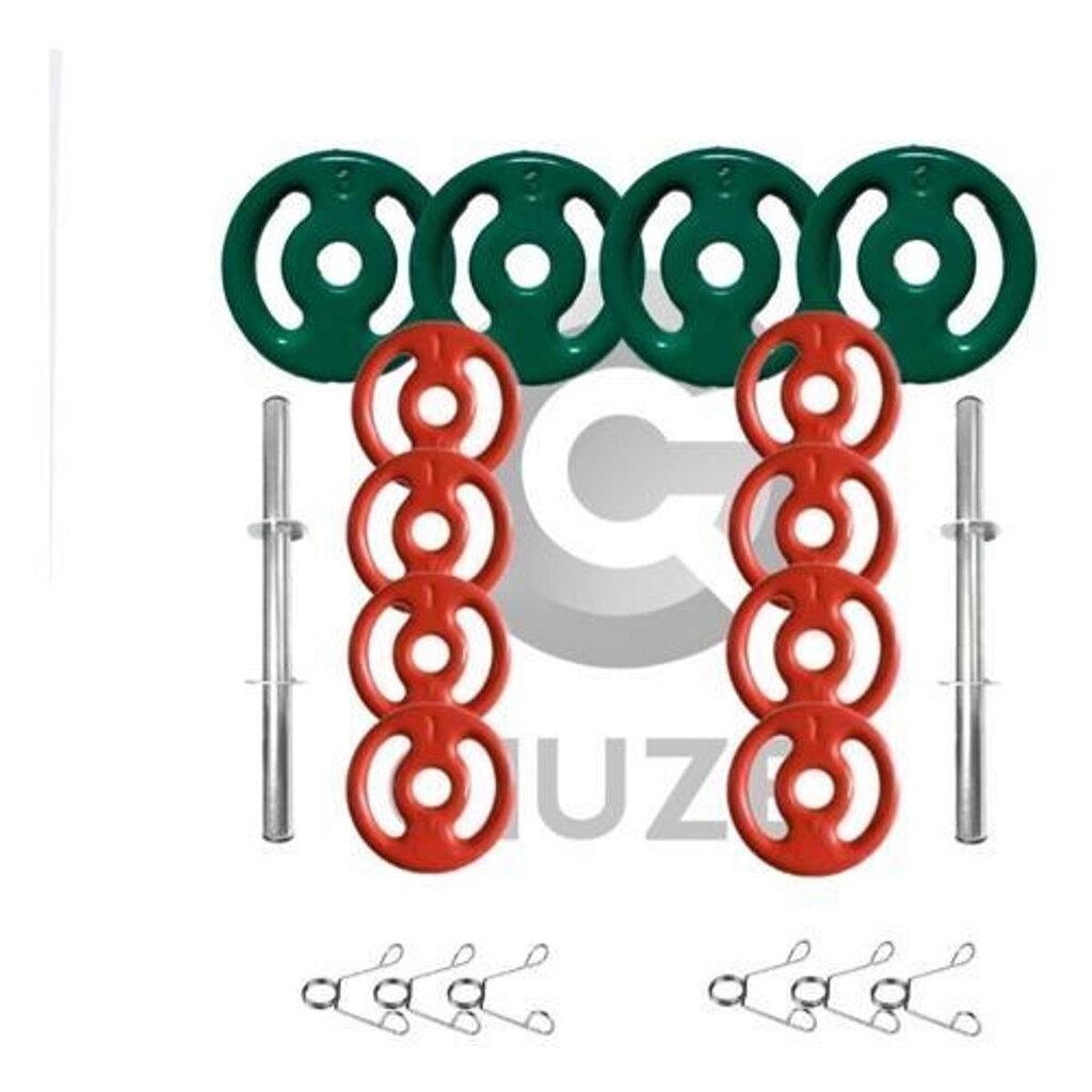 Kit Halteres De Anilhas Emborrachadas 20kg + Barras 40cm