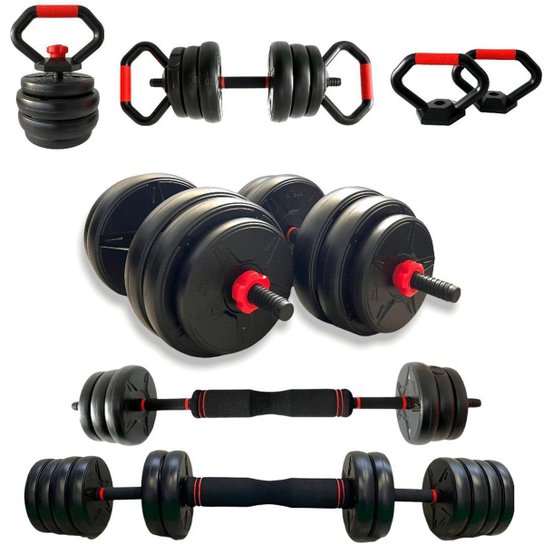 Kit Halteres Musculação Kettlebell 6 Em 1 Peso 30kg Odin Fit - Preto+Vermelho Menor preço em Kit Halteres Musculação Kettlebell 6 Em 1 Peso 30kg Odin Fit - Preto+Vermelho