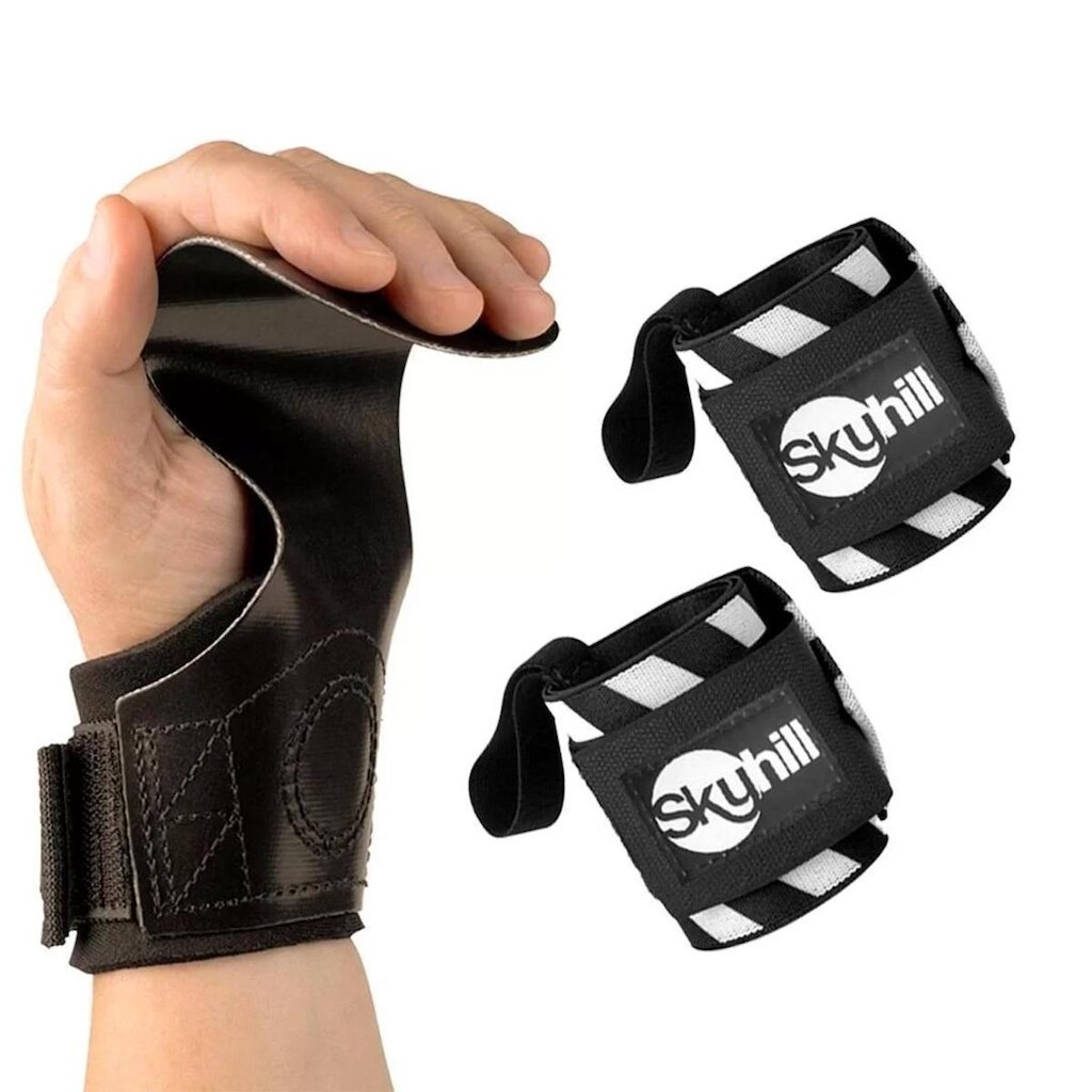 Kit Hand Grip Competition Skyhill + Munhequeira Elástica Listrada