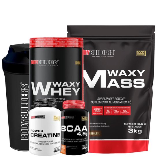 Kit Hipercalórico Waxy Mass 3kg + Waxy Whey 900g + Creatina 100g + BCAA 100g + Coqueteleira Menor preço em Kit Hipercalórico Waxy Mass 3kg + Waxy Whey 900g + Creatina 100g + BCAA 100g + Coqueteleira