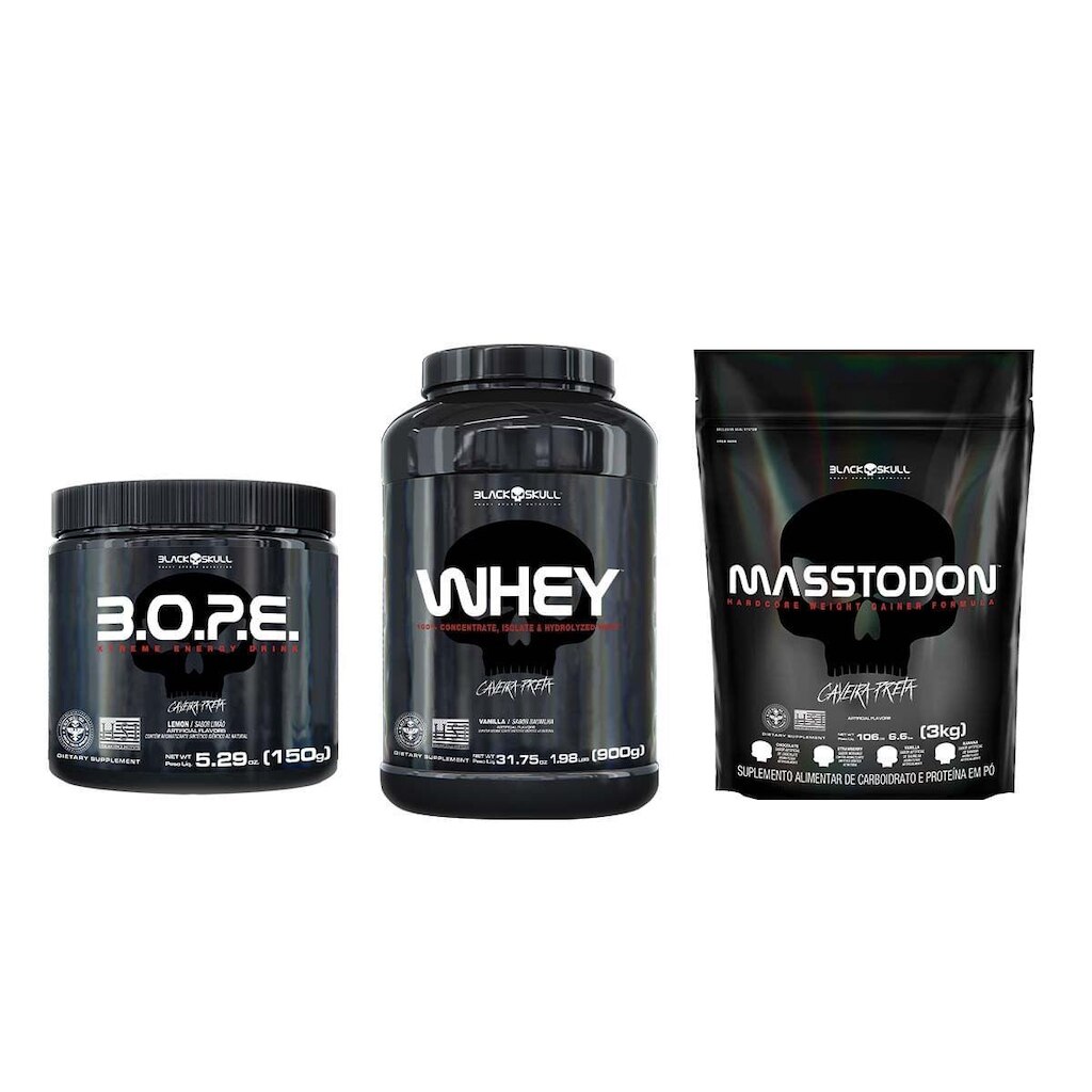 KIT HIPERCALÓRICO + WHEY + PRÉ-TREINO - BLACK SKULL