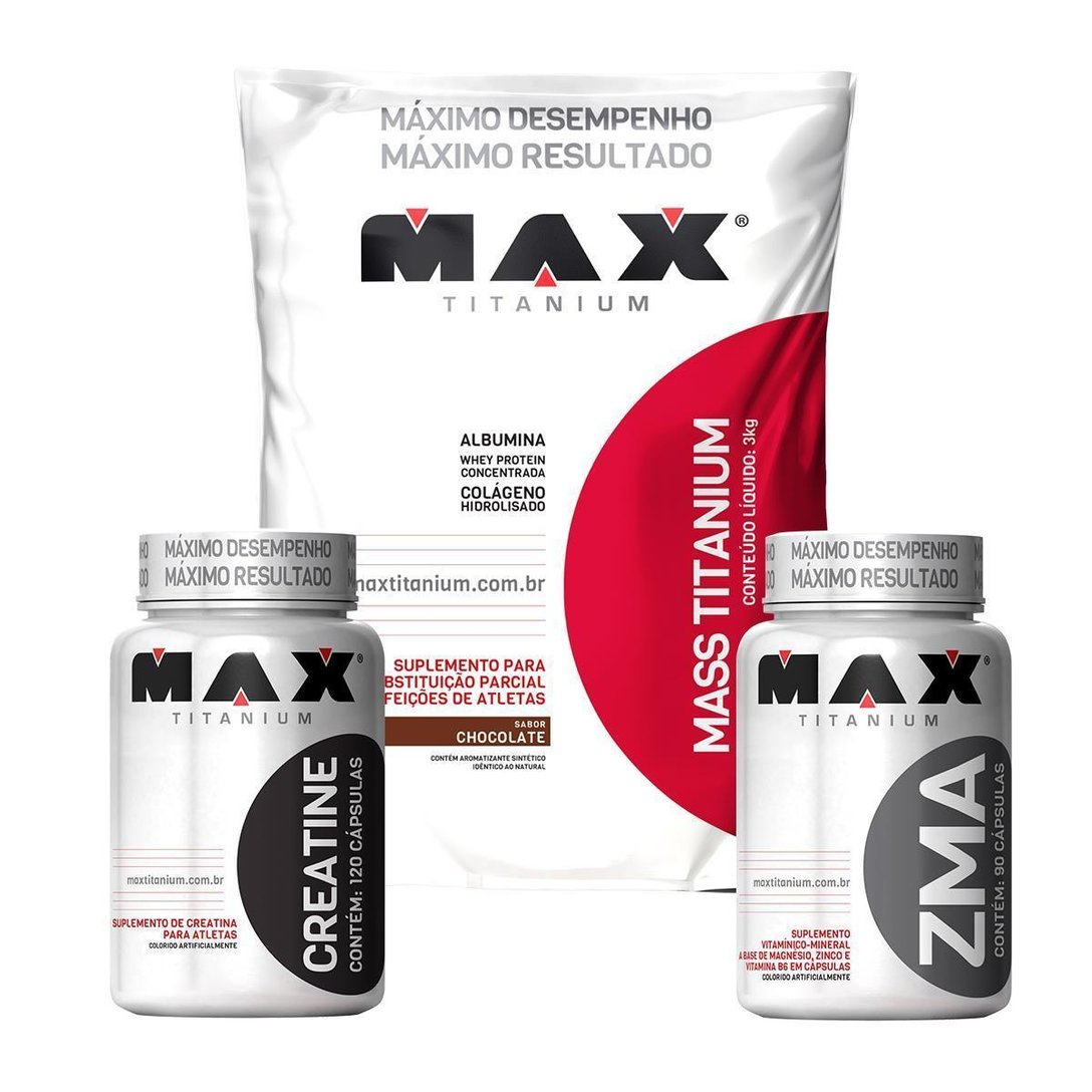 Kit Hipertrofia Mass 3Kg + Creatina + Zma Max Titanium 3Kg Max Titanium