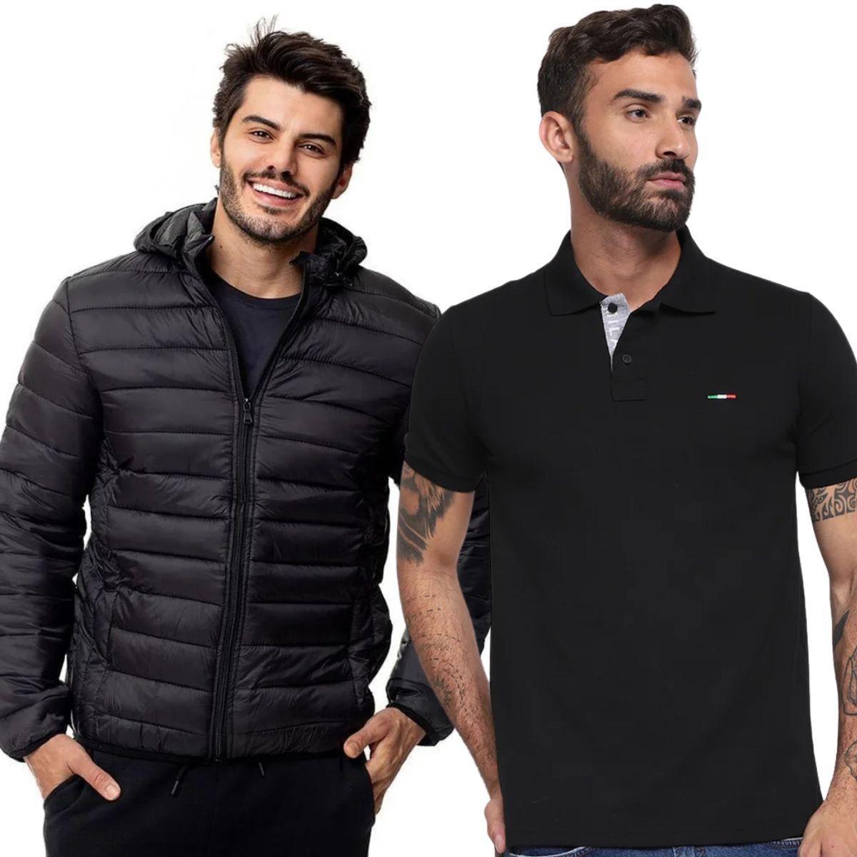 Kit Industrie Jaqueta Preta Puffer Camisa Polo Preta