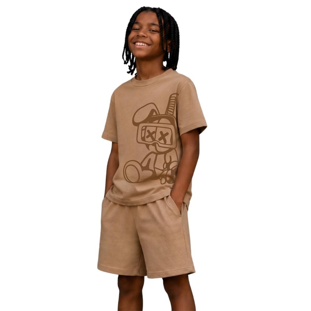 Kit Infantil Camiseta Manga Curta e Bermuda Suedine 100% Algodão Roupa Infantil Dia a Dia