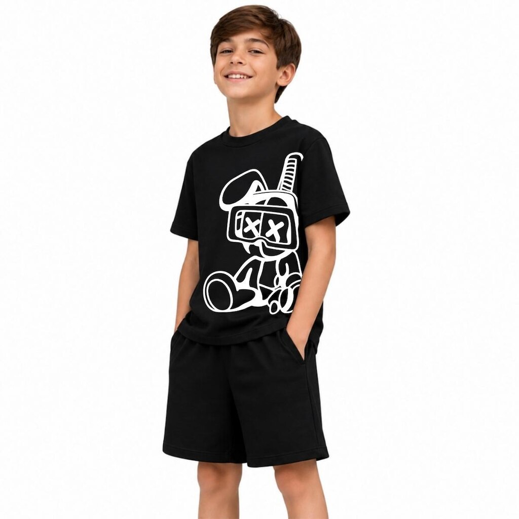Kit Infantil Camiseta Manga Curta e Bermuda Suedine 100% Algodão Roupa Infantil Dia a Dia