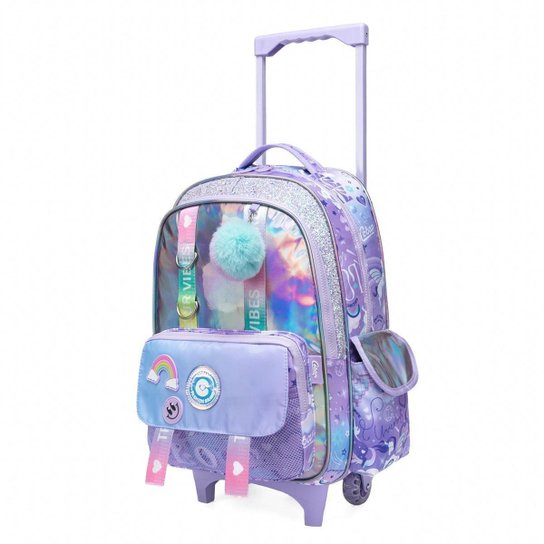 Kit Infantil Mochila De Rodinhas Escolar Menina 20l