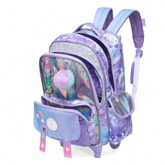 Kit Infantil Mochila De Rodinhas Escolar Menina 20l