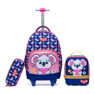 Kit Infantil Mochila De Rodinhas + Estojo + Lancheira Menina