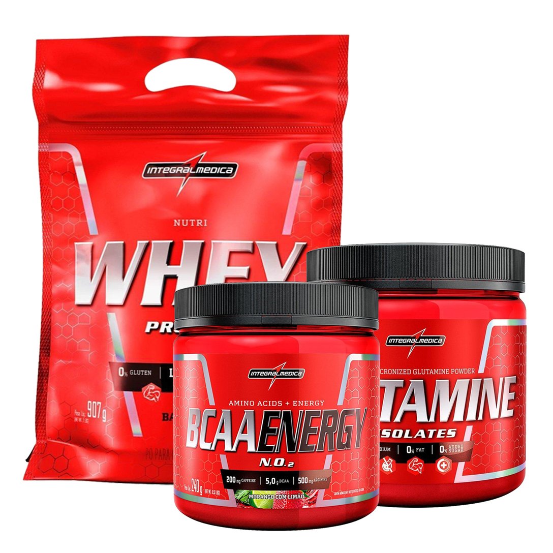Kit IntegralMédica Whey Protein + Glutamina + BCAA Natural Netshoes