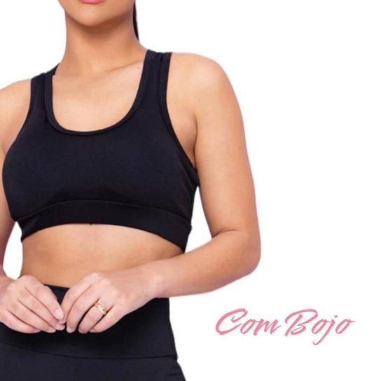Kit Iron Conjunto Top Alça Média Bojo + Calça Legging Bolsos Feminino