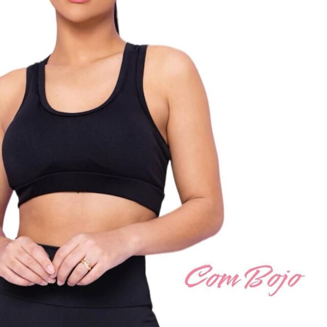 Kit Iron Conjunto Top Alça Média Bojo + Calça Legging Bolsos Feminino