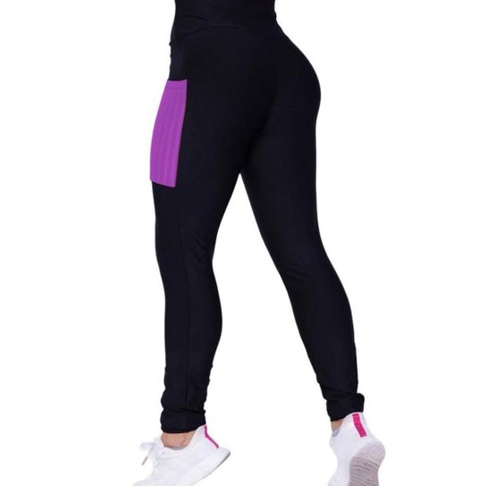 Kit Iron Conjunto Top Alça Média Bojo + Calça Legging Bolsos Feminino
