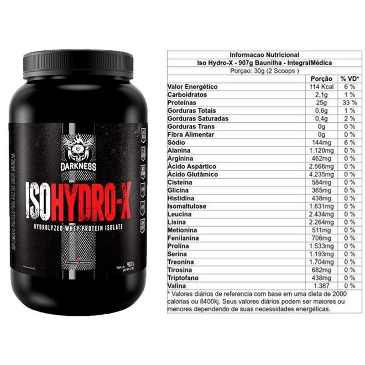 Kit Iso HydroX 907G + Bcaa Fix 120 Caps + Coqueteleira Darkness Integralmédica Chocolate