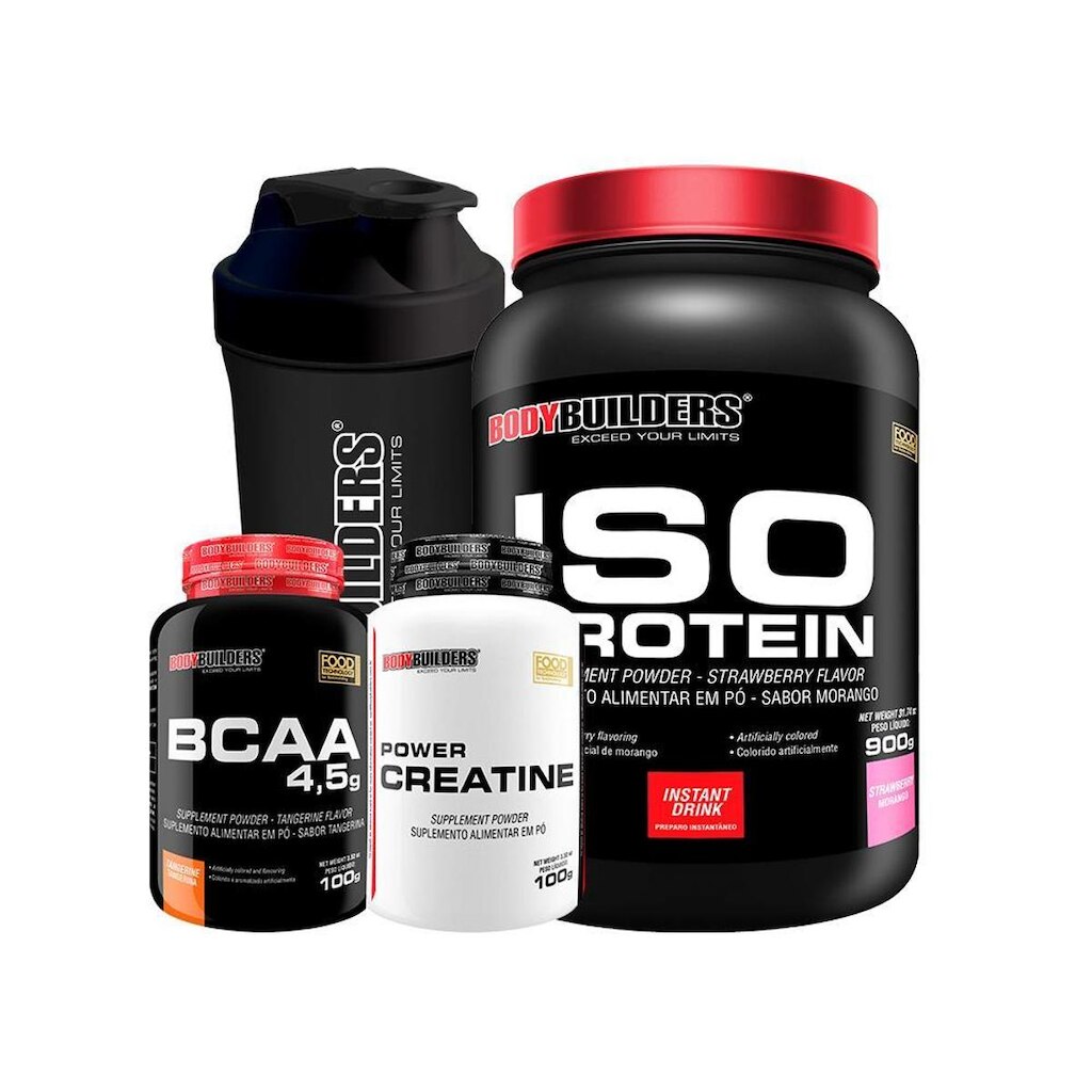 KIT Iso Protein 900g + Creatina 100g + BCAA 100g + Coqueteleira - Bodybuilders