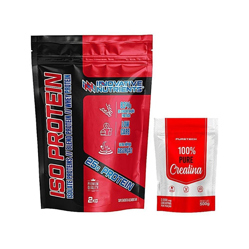 Kit Iso Whey Protein 2Kg - Innovative + Creatina Monohidratada Refil 100% Pura 500g Puretech