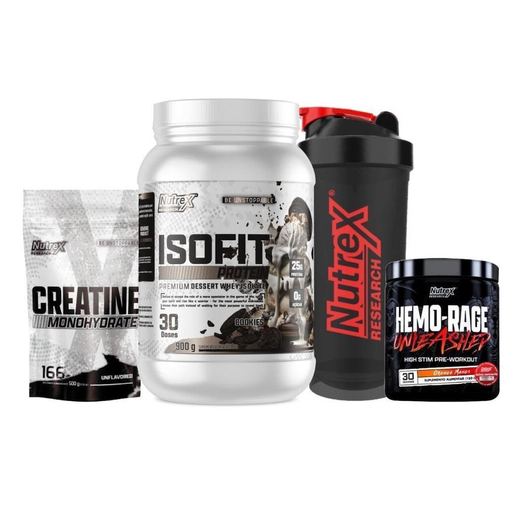 Kit ISOFIT Protein 900g+ Creatina+ Pré-Treino+ Coq. Nutrex