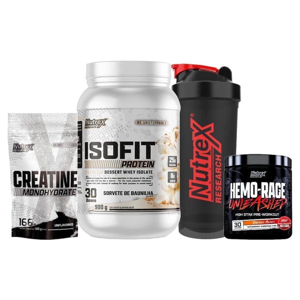 Kit ISOFIT Protein 900g+ Creatina+ Pré-Treino+ Coq. Nutrex