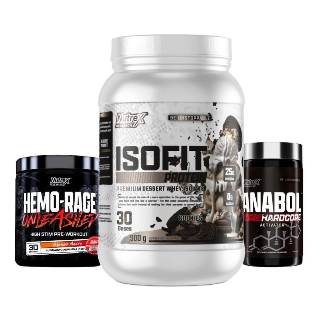 Kit ISOFIT Whey 900g + HemoRage 180g + Anabol 60 Caps Nutrex