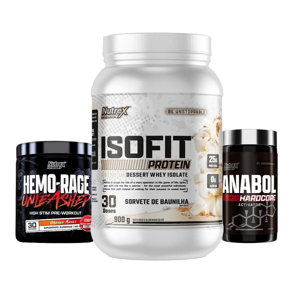 Kit ISOFIT Whey 900g + HemoRage 180g + Anabol 60 Caps Nutrex