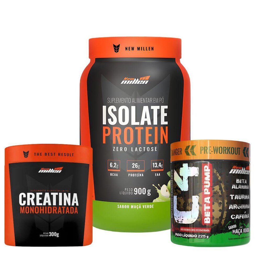 Kit Isolate Protein + Creatina Monohidratada + Pré Treino C4 Beta Pump New Millen