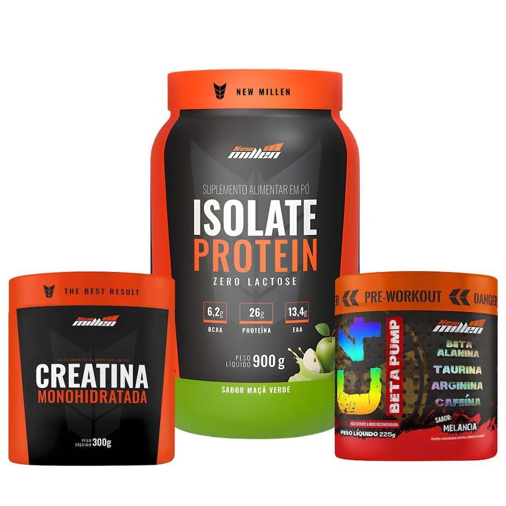Kit Isolate Protein + Creatina Monohidratada + Pré Treino C4 Beta Pump New Millen