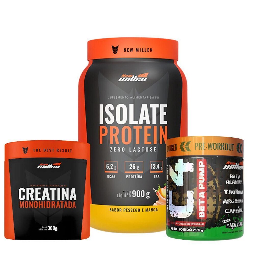 Kit Isolate Protein + Creatina Monohidratada + Pré Treino C4 Beta Pump New Millen