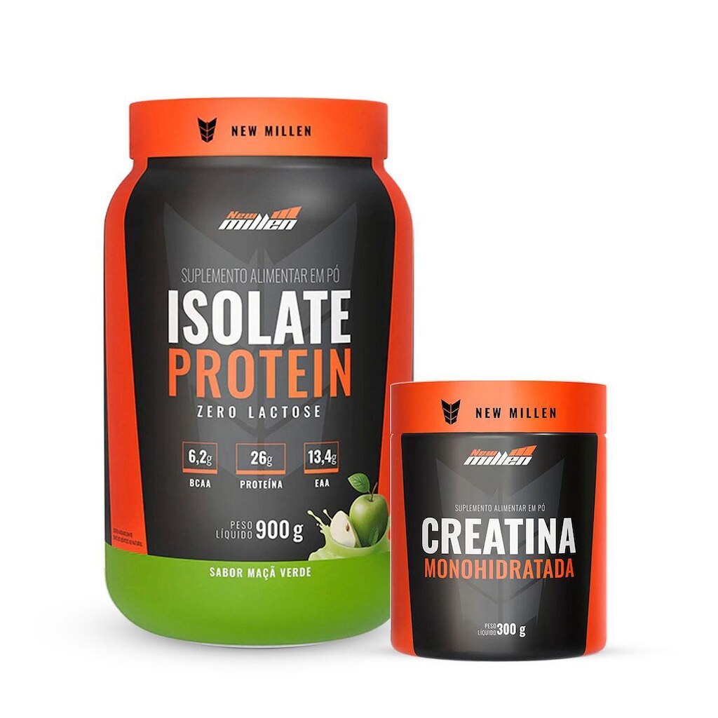 Kit Isolate Protein Zero Lactose 900g e Creatina 300g New Millen