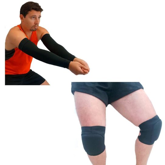 Kit Joelheira Premium Volêi / Futsal / Hand + Manguito Longo - Preto Menor preço em Kit Joelheira Premium Volêi / Futsal / Hand + Manguito Longo - Preto