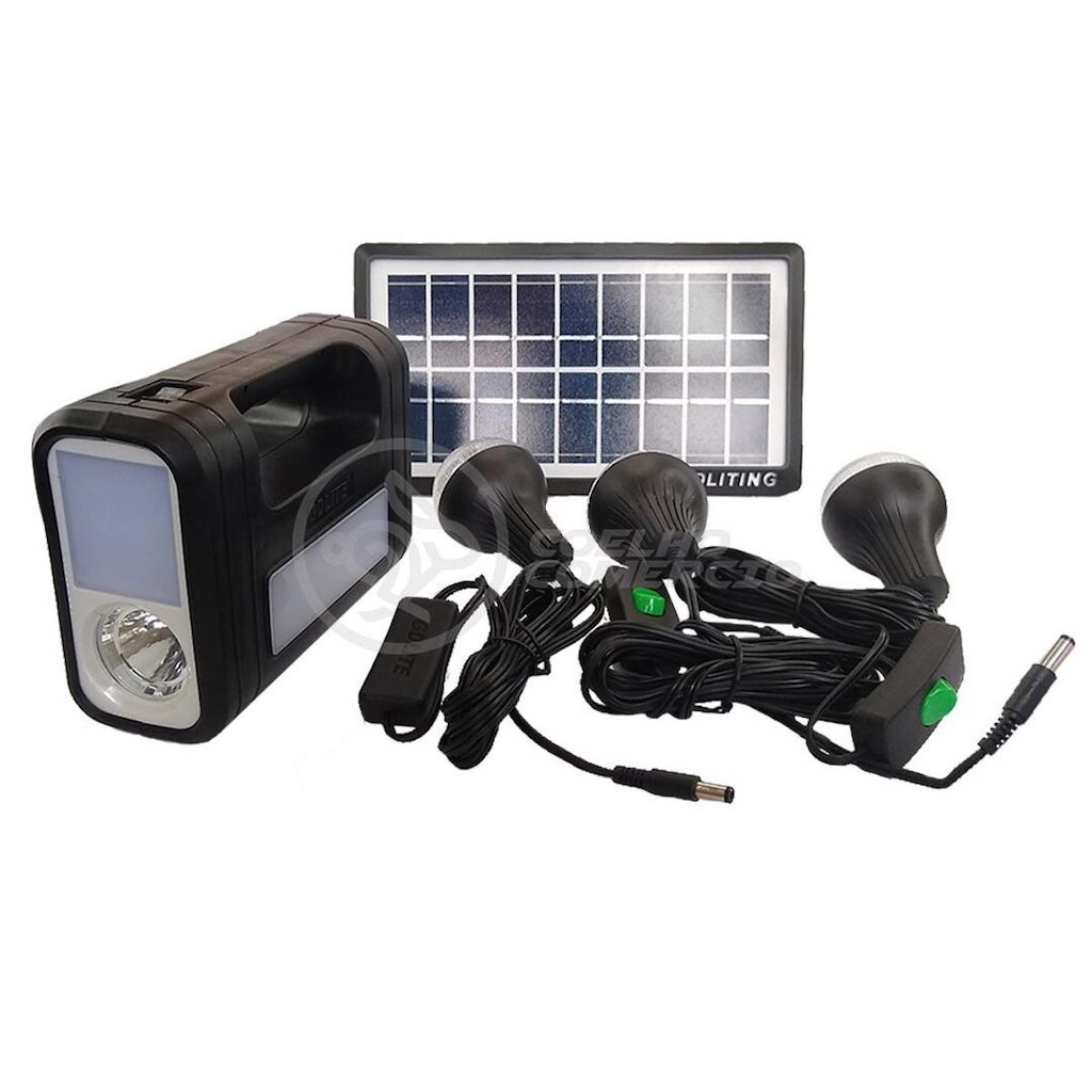 Kit Lanterna com Placa Solar para Carregamento Portatil Energia para Acampamento com 3 Lâmpadas