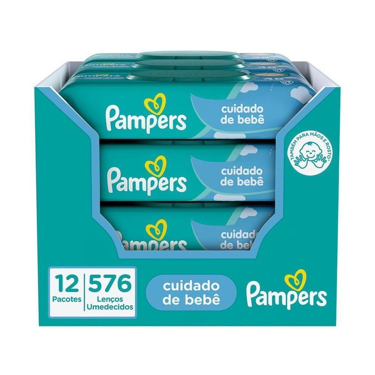 Kit Lenços Umedecidos para Limpeza Pampers Cuidado de Bebê 12 Pacotes 576 Unidades Kit Lenços Umedecidos para Limpeza Pampers Cuidado de Bebê 12 Pacotes 576 Unidades