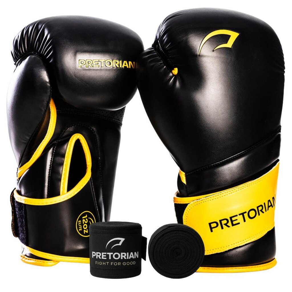 Kit Luva Boxe Muay Thai Elite e Bandagem 3 Metros Pretorian - Treino e Sparring 10oz 12oz 14oz 16oz