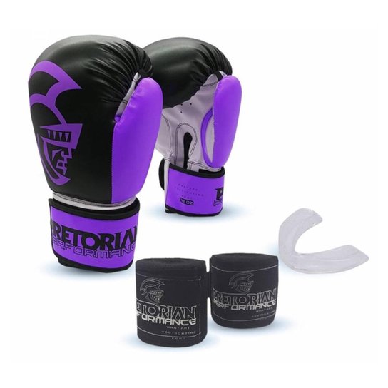 Kit Luva Boxe/Muay Thai Pretorian Peri 12 Oz + Bandagem + Protetor Bucal - Preto+Roxo é ruim? Kit Luva Boxe/Muay Thai Pretorian Peri 12 Oz + Bandagem + Protetor Bucal - Preto+Roxo é boa?