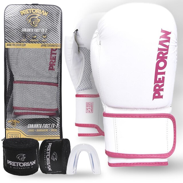 Kit Luva De Boxe Muay Thai First Fx2 Bandagem + Bucal + Bolsa - Pretorian
