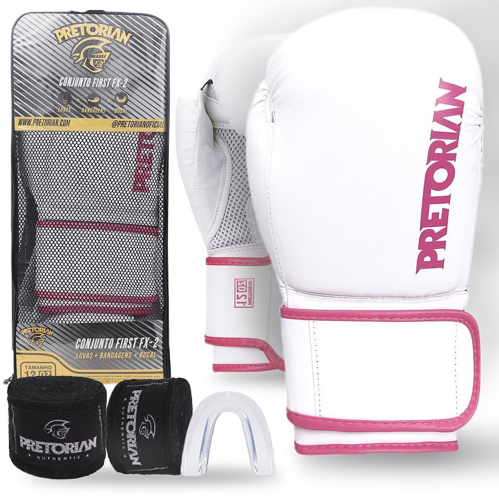 Kit Luva De Boxe Muay Thai First Fx2 Bandagem + Bucal + Bolsa - Pretorian