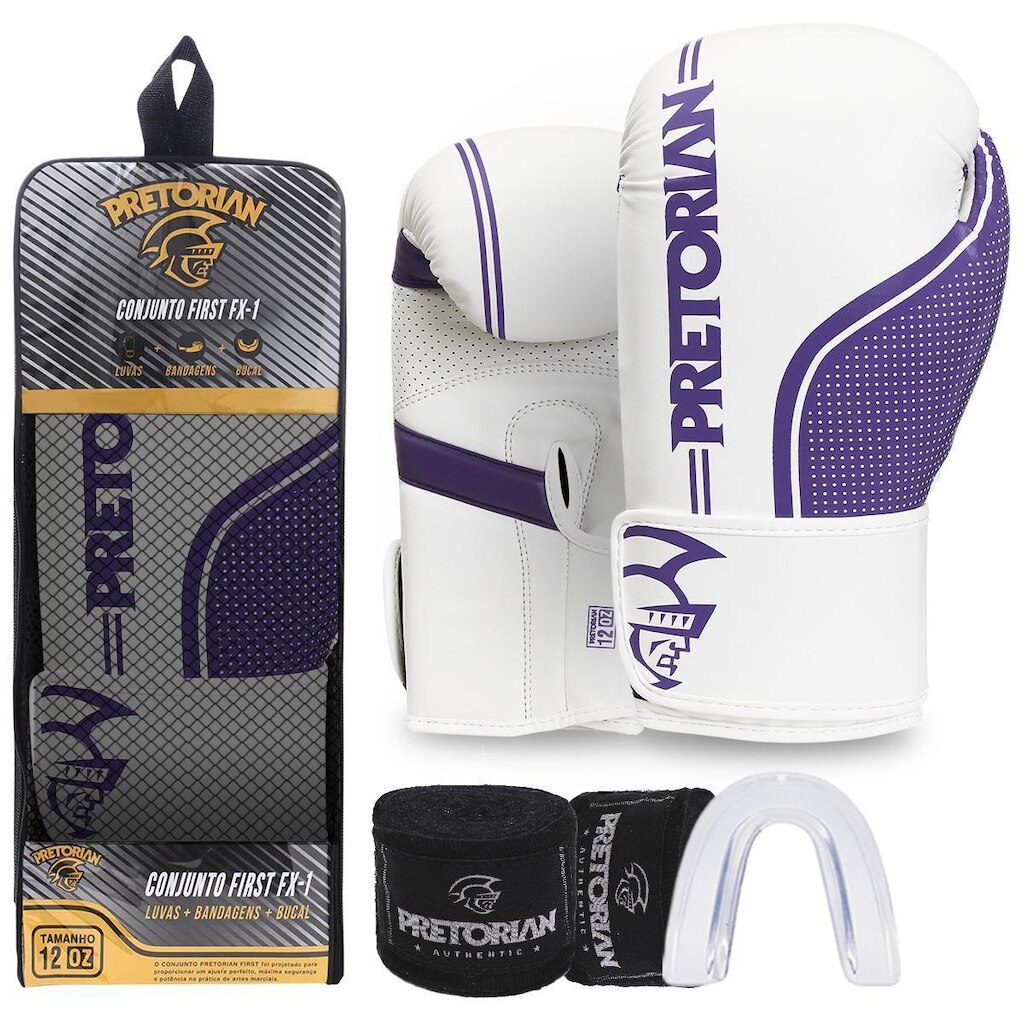 Kit Luva De Boxe Muay Thai Fx1 Bandagem + Bucal - Pretorian