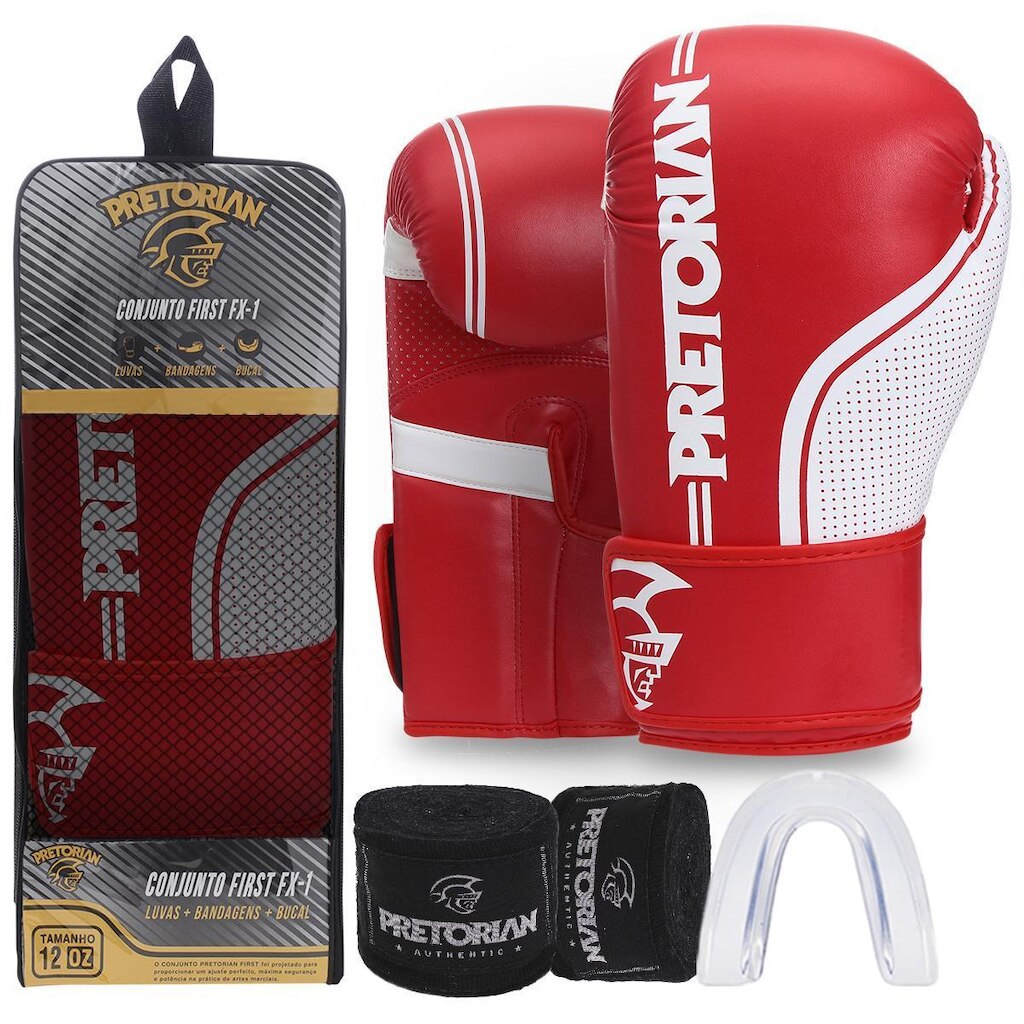 Kit Luva De Boxe Muay Thai Fx1 Bandagem + Bucal - Pretorian