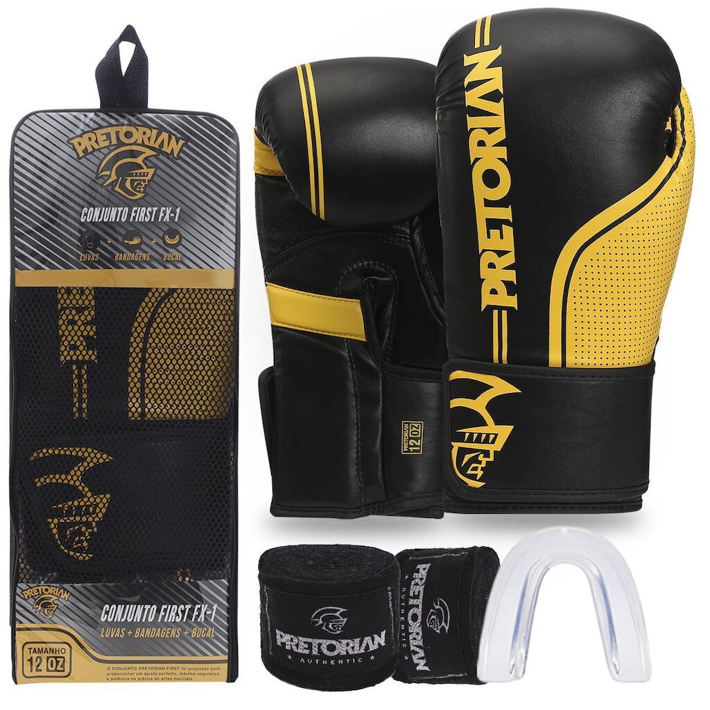 Kit Luva De Boxe Muay Thai Fx1 Bandagem + Bucal - Pretorian