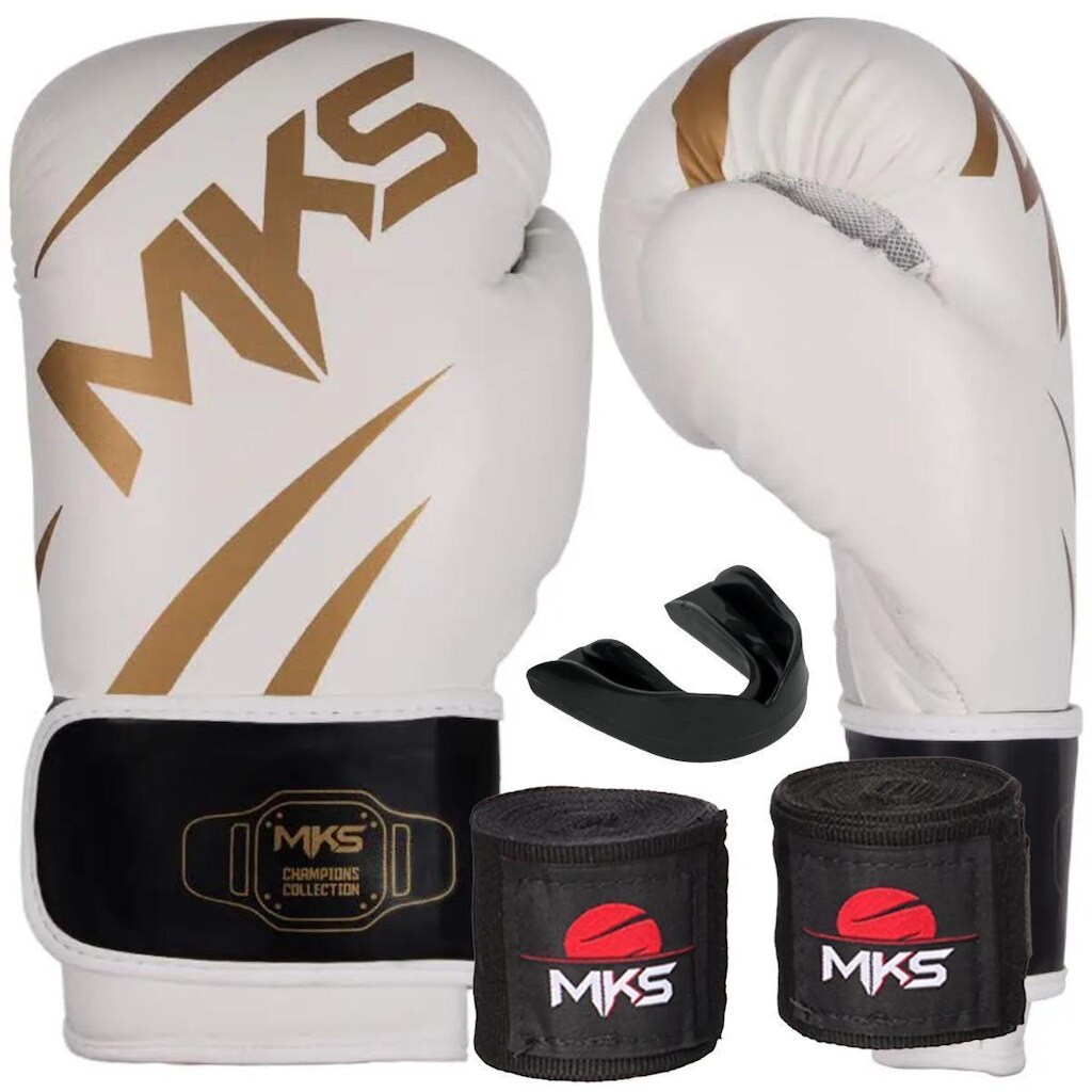 Kit Luva de Boxe Muay Thai Kickboxing Champions III + Bandagem + Protetor Bucal - MKS Combat