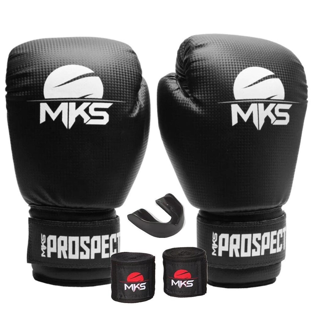 Kit Luva de Boxe Muay Thai Kickboxing Prospect com Bandagem 2,55m e Protetor Bucal MKS Combat