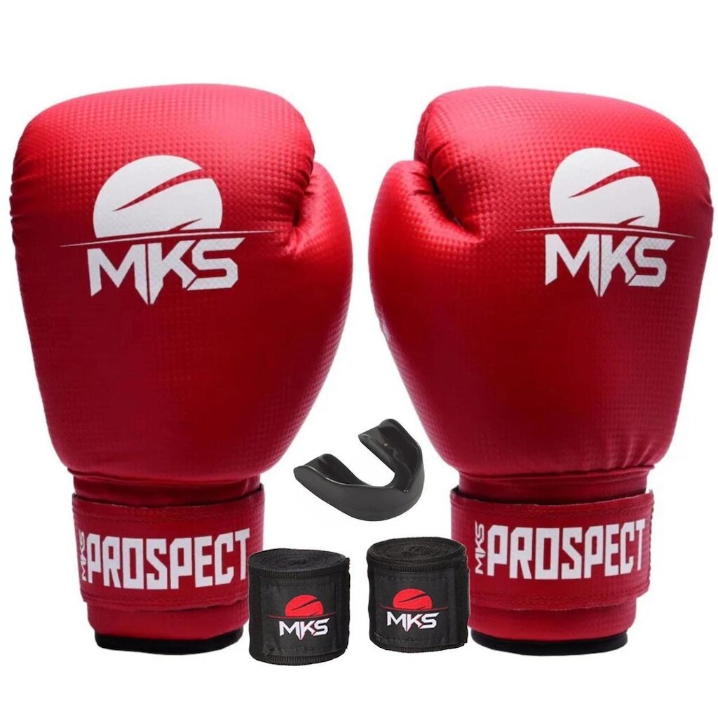 Kit Luva de Boxe Muay Thai Kickboxing Prospect com Bandagem 2,55m e Protetor Bucal MKS Combat