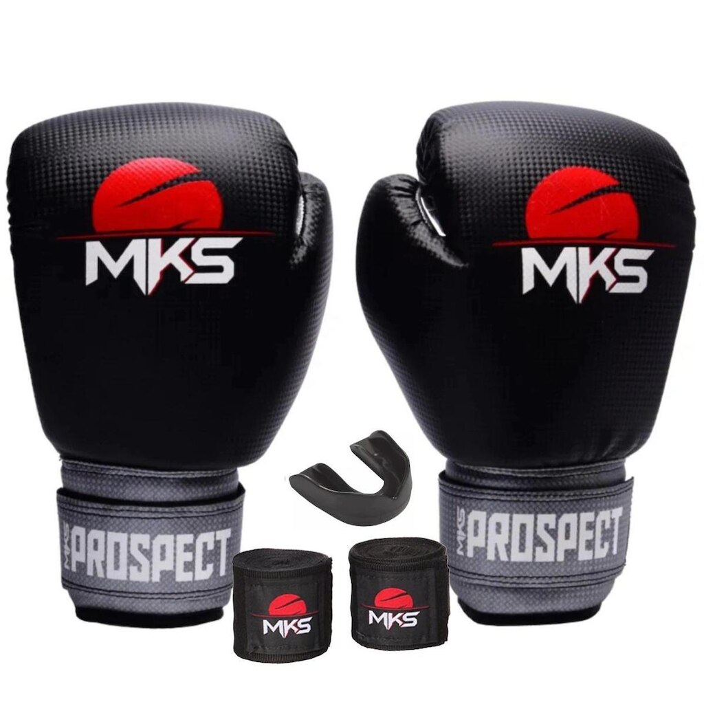 Kit Luva de Boxe Muay Thai Kickboxing Prospect com Bandagem 2,55m e Protetor Bucal MKS Combat