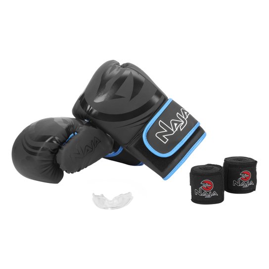 Kit Luva de Boxe/ Muay Thai Naja Black 14 Oz + Bandagem + Protetor Bucal + Bag - Preto+Azul é ruim? Kit Luva de Boxe/ Muay Thai Naja Black 14 Oz + Bandagem + Protetor Bucal + Bag - Preto+Azul é boa?
