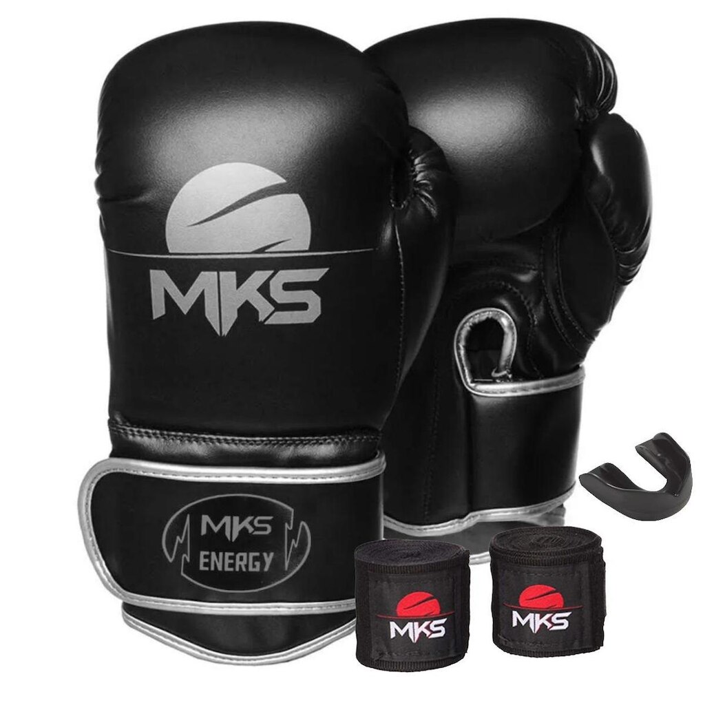 KIT LUVA DE BOXE MUAY THAI NEW ENERGY + BANDAGEM + BUCAL - MKS COMBAT