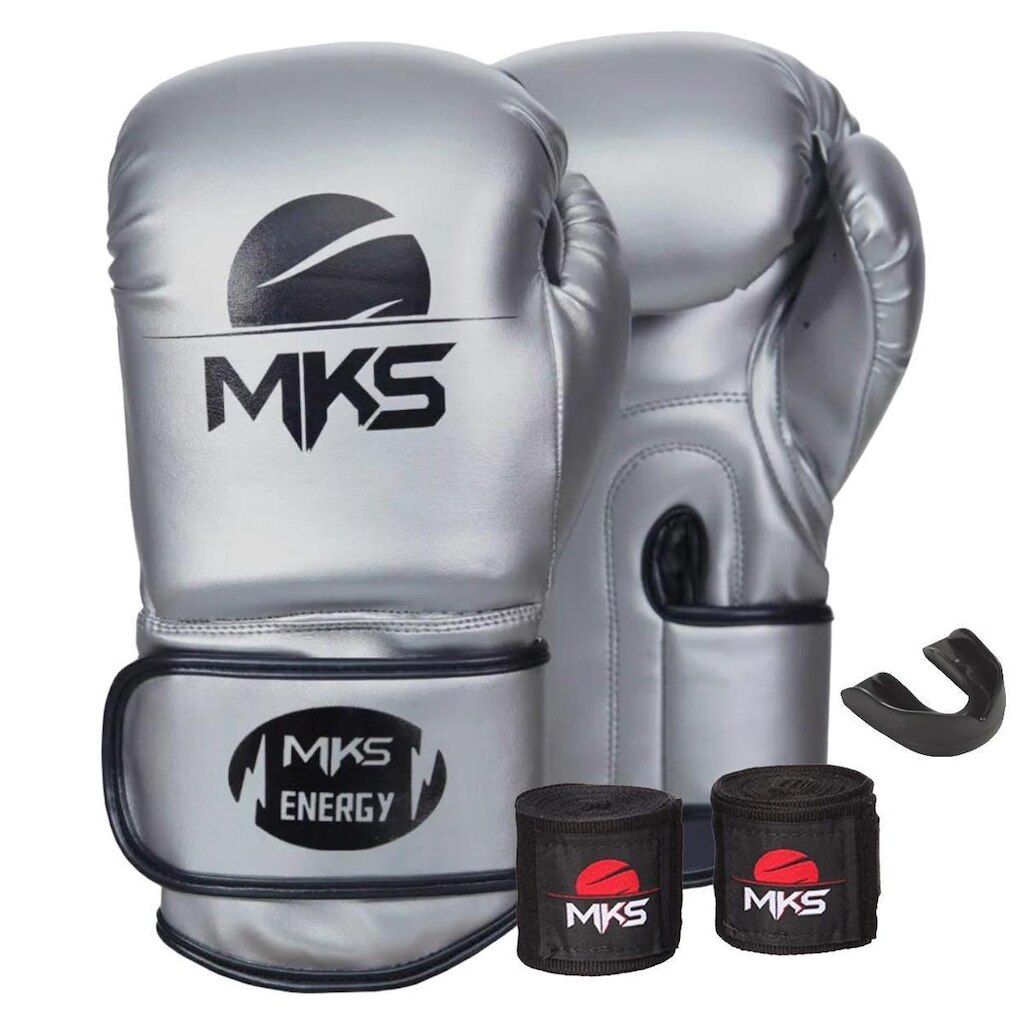 KIT LUVA DE BOXE MUAY THAI NEW ENERGY + BANDAGEM + BUCAL - MKS COMBAT
