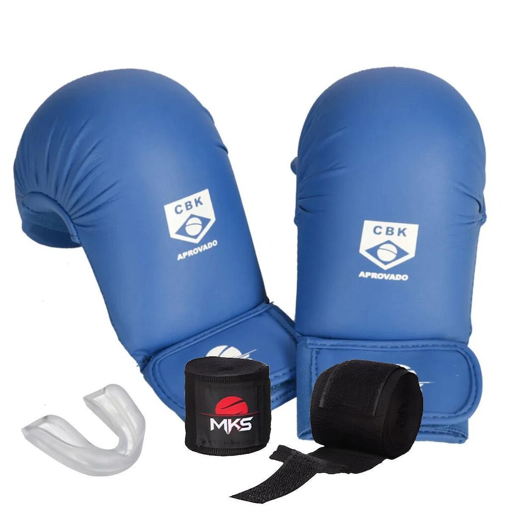 Kit Luva de Karate Competition + Bandagem + Protetor Bucal MKS Combat