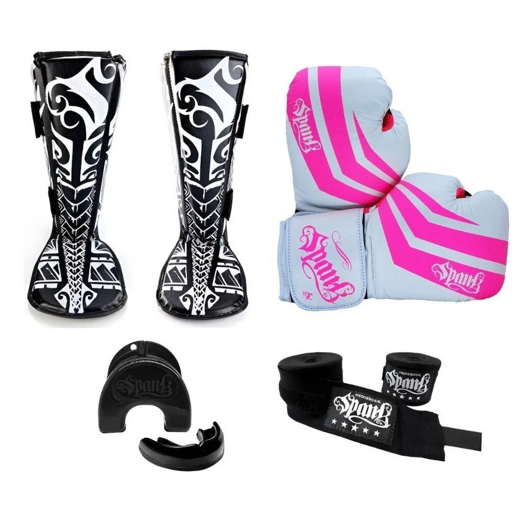 Kit Luva De Muay thai Comfy Spank Protetor Bucal Bandagem