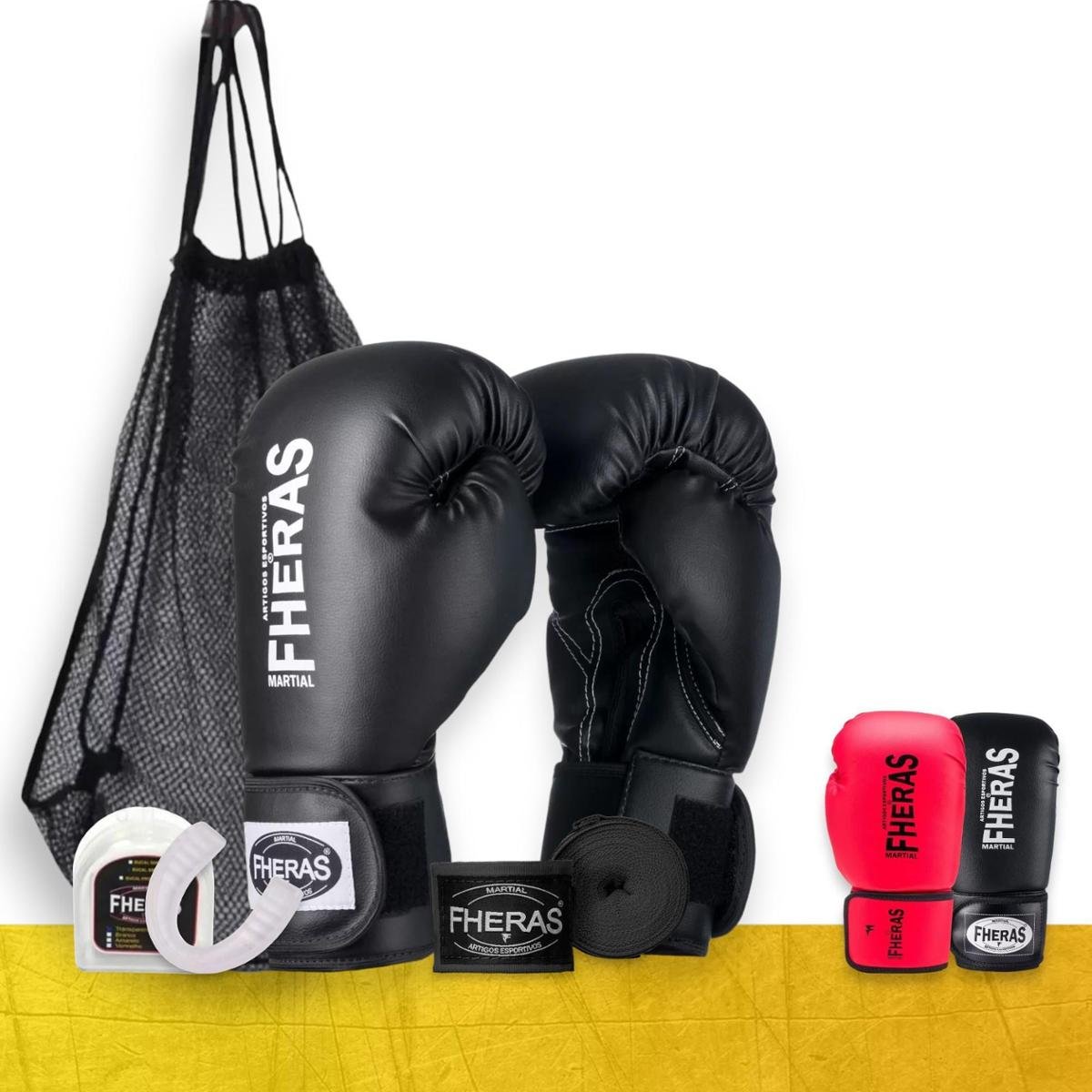 Kit Luva Muay Thai Boxe Bandagem Protetor Bucal Fheras Tradi Menor preço em Kit Luva Muay Thai Boxe Bandagem Protetor Bucal Fheras Tradi